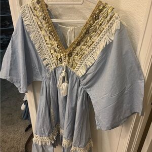 Embellished Light Blue Boho Dress